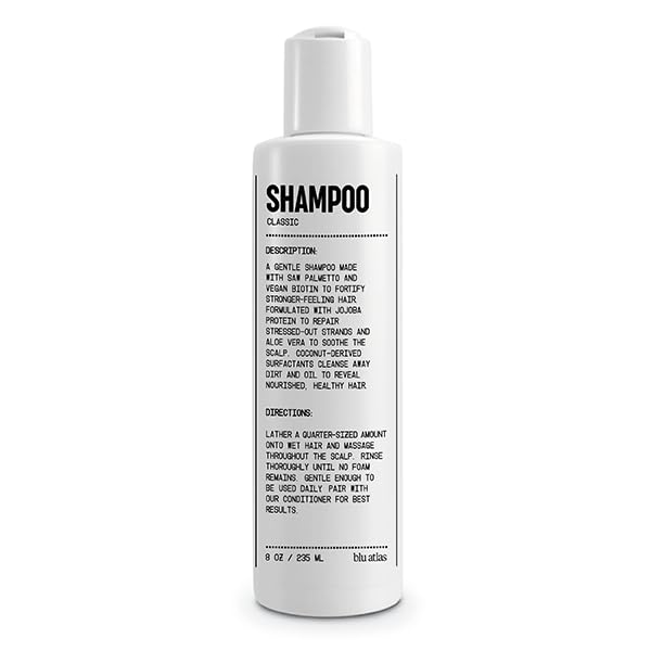 Blu Atlas Men's Natural Shampoo – Organic, Sulfate-Free, Paraben-Free – Deep Cleansing & Hydrating – Classic Scent (Bergamot, Sage, Patchouli) – Made in America– 8 oz