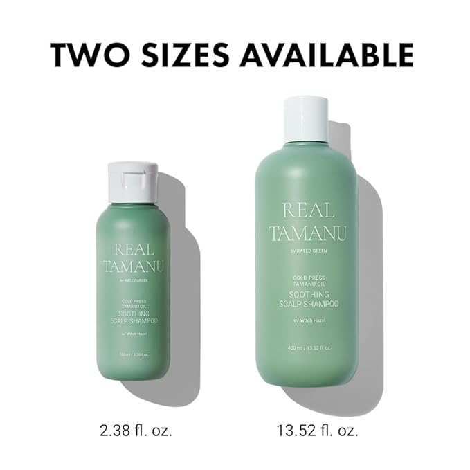 RATED GREEN Real Tamanu Soothing Scalp Travel Size Shampoo | Organic Cold Pressed Witch Hazel | For Sensitive & Irritated Scalp | Silicone-Free, Korean Hair Care | 3.38 fl oz