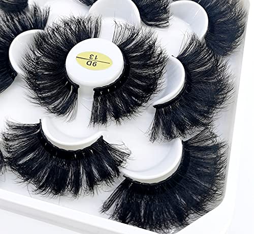 HBZGTLAD new 5 Pairs 25 mm 3d Mink Lashes Bulk Faux with Custom Natural Mink Lashes Pack Short Wholesales Natural False Eyelashes (9D-13)