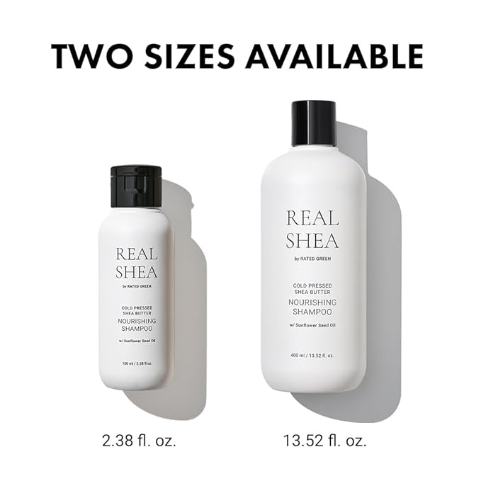 RATED GREEN Real Shea Nourishing Travel Size Shampoo | Organic Cold Pressed Sunflower Seed Oil | For Dry and Brittle Hair | Silicone-Free, Korean Hair Care | 3.38 fl oz