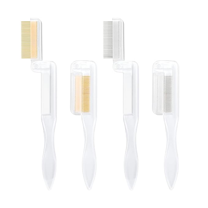 G2PLUS 2PCS Folding Eyelash Comb, Eyelash Separator Tool, White Eyebrow Comb Metal Teeth, Eyelash Brush Tool for Lash & Brow