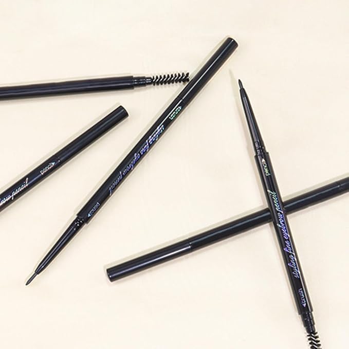 5 Pcs Waterproof Dual-Sided Fine Tip Eye Brow Pencils Pack,Ultra-Fine Mechanical Precise Pencil,Draws Tiny Brow Hairs, Defines, Fills Eyebrows, Shapes, Contours, Combs,1mm Pen Point(Pack of 5)-Gray