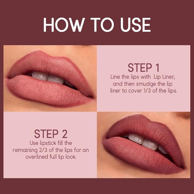 USHAS 2 in 1 Waterproof Lipstick and Lip Liner Combo Set, Long Lasting Matte Lip Pen for Women, Makeup Kit (G4, Pack of 1)