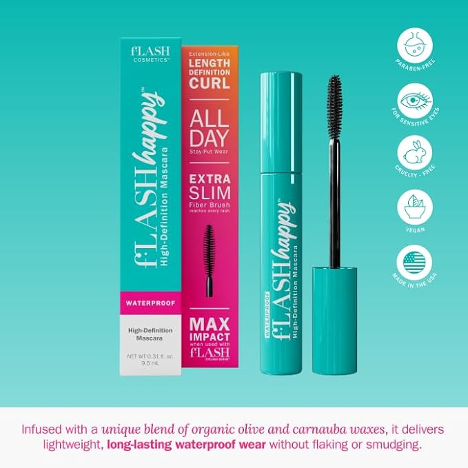 fLASH Ultimate Lash Duo 2.0 with fLASH Eyelash Serum & fLASH Happy High-Definition Waterproof Mascara - Enhance & Strengthen Your Natural Lashes - Add Length, Volume, Definition & Curl (Bundle)