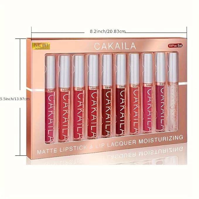9 Pcs Liquid Lipsticks and Lip Lacquer Set Matte Rich Red Colors Lipstick with Waterproof and Long-Lasting Soft Lip Gloss for Women and Gift (10 Pcs-B)
