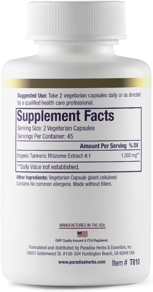 Paradise Organic Turmeric Rhizome 4:1 Extract, Active Whole Spectrum Extract, Super Potent, Ultra Pure, Vegan, Non-GMO, Gluten Free, 90 Vegetarian Capsules (Pack of 2)