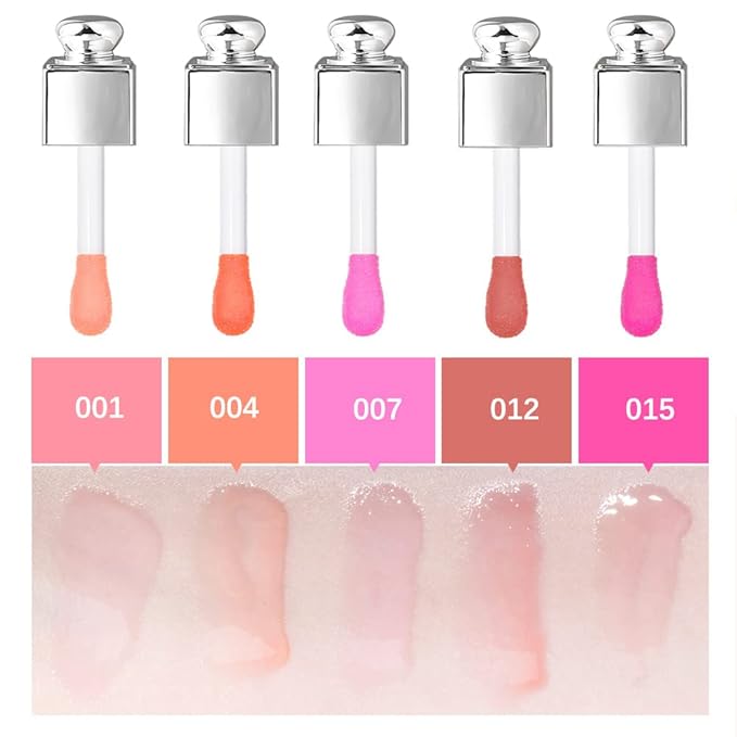 GECOMO 2PCS Hydrating Lip Glow Oil, Lip Oil Gloss Transparent Toot Tinted Nourishing Long Lasting Repairing Lightening Lip Lines (CHERRY) 0.2 OZ