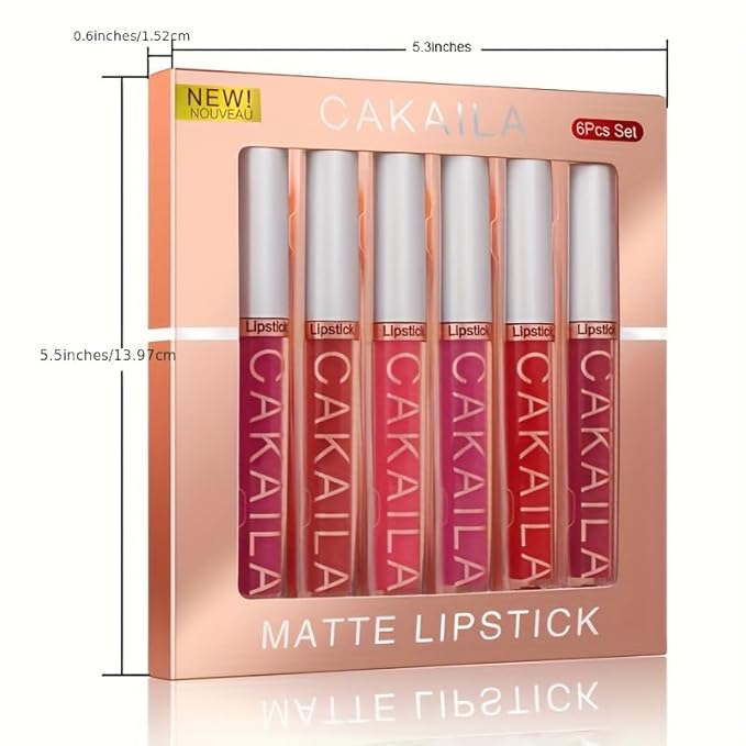 6 Pcs Liquid Lipsticks Set Matte Rich Red Colors Lipstick with Waterproof and Long-Lasting Soft Lip Gloss for Women and Gift (6 Pcs-B)