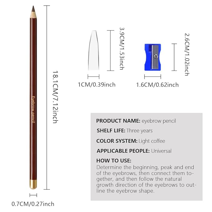 12Pcs Long Eyebrow Pencils Set, Coffee Natural Look,for Eyebrows & Eyeliner,Waterproof & Sweat-Proof Wooden Hard-Core Brow Pencil with Sharpener,Long Lasting Makeup Kit for Beginners104#