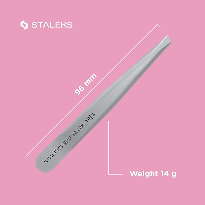 STALEKS BEAUTY & CARE 10 Type 3 Eyebrow Tweezers – Wide Beveled Stainless Steel for Thick Brows & Home Hair Removal