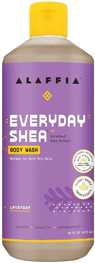 Alaffia Everyday Shea Body Wash, Naturally Helps Moisturize and Cleanse Without Stripping Natural Oils with Fair Trade Shea Butter, Neem, and Coconut Oil, Lavender, 2 Pack - 16 Fl Oz Ea