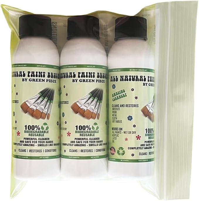 Green Piece® Paint Brush Cleaner (Pack of 3 – 4 Oz Each, Travel Size) Made in USA