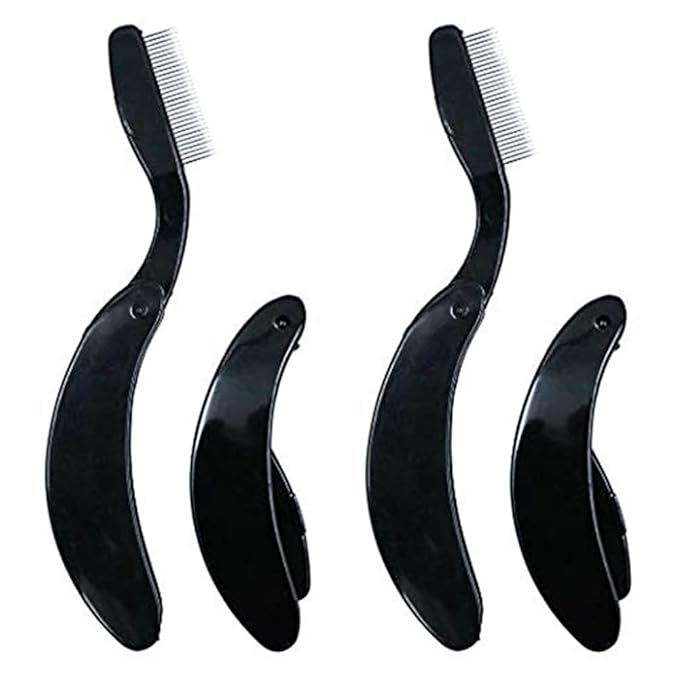 G2PLUS 4PCS Folding Eyelash Comb, Eyebrow Comb Metal Teeth, Eyelash Separator Comb, Eyelash Brush and Comb, Professional Tool for Define Lash & Brow (Black)