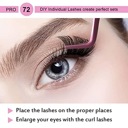 PRO LASHBEAUTY Cluster Lashes, 72 Pcs Individual Lashes, Lash Clusters DIY Eyelash Extension, Super Thin Band Reusable Soft & Comfortable (Into You-01-D-12mm)