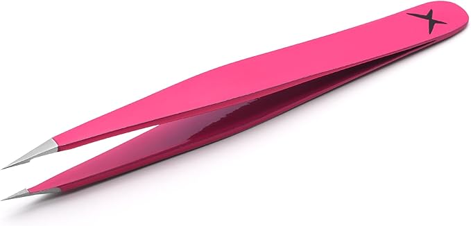 Pointer Stainless Steel Tweezers Women & Men Precision Eyebrow Tweezers for Facial Hair, Fine Tip Strong Grip Professional Tweezer for Eyebrow Shaping, Ingrown Hair & Splinter Removal (Neon Pink)
