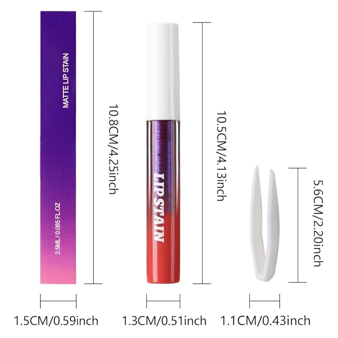 Matte Liquid Lip Stain Peel Off Lip liner Tattoo with Tweezer, Mauve Red Liquid Lipstick Lipstain Long Lasting Waterproof for Women, Highly Pigmented Not Faded Smudge-proof Easy to Apply, 02