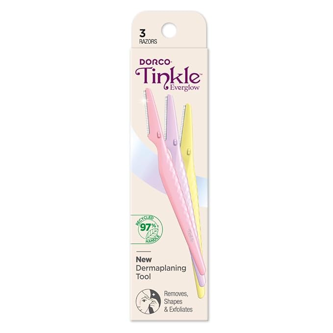 Tinkle Everglow Dermaplane Razor (3 ct), Eyebrow Razor & Face Razors for Women, Peach Fuzz Remover, Dermaplaning Tool, Stainless Steel Blades, Stocking Stuffers