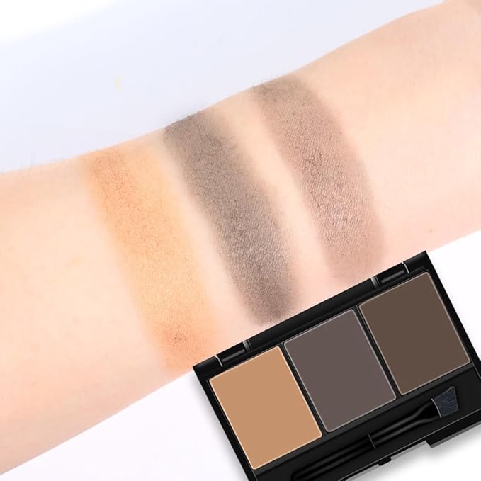 Brow Powder Kit with Mirror – Long-Lasting 3-Color Brow Filler for Full, Defined Natural Brows, Contour Palette with Double-Ended Brush, sombra para cejas (02)