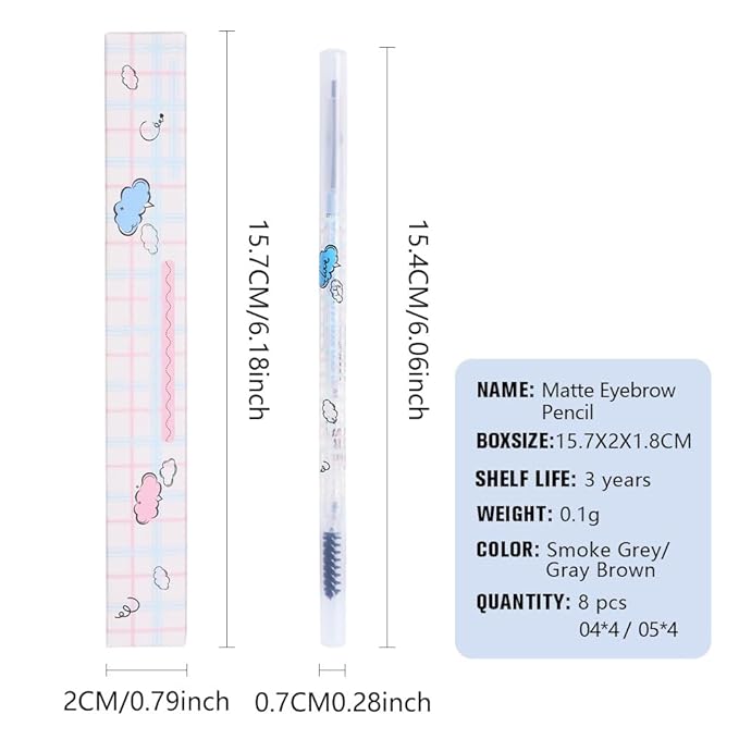 8 Pcs Dual-Sided Ultra-Fine Eyebrow Pencils Pack, Waterproof Eye Brows Pen for Women, Draws Tiny Brow Hairs, Defines, Fills Eyebrows, Shapes, Contours, Combs, (4*Grey+4*Grey Brown)