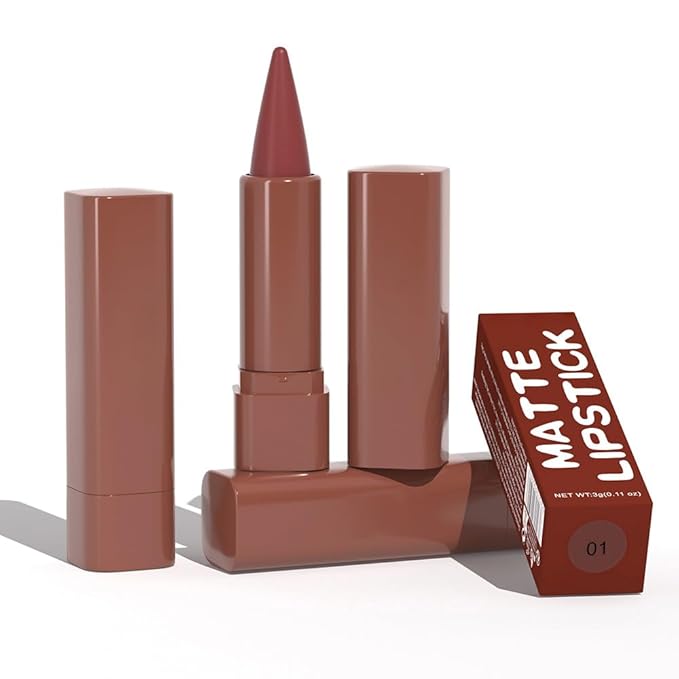 evpct 3Pcs Warm Brown Maroon Dark Wine Red Gradient Matte Lipstick Lip Liner Crayon Combo Pencil Set for Women Long Lasting, Cream Lip Liner and Lipstick Combo Makeup,Flawless Gradual Ombre Effect