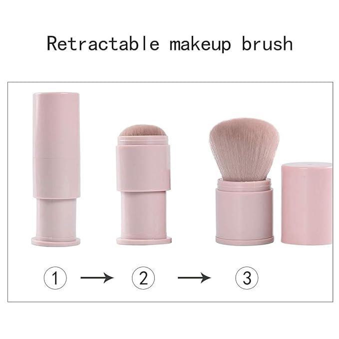 Retractable Powder Brushes Foundation Brush Blush Brush Bronzer Brush Face Blender Brush Professional Mineral Blending Buffing Kabuki Makeup Application Portable With Cover - Leather Pink