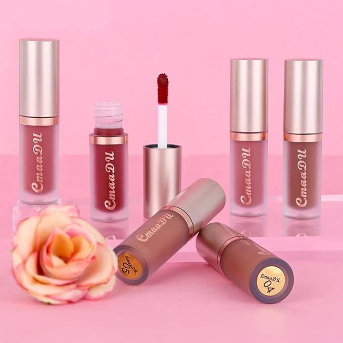 evpct 1Pcs Mauve Red Matte Liquid Lipstick Lip Gloss Glossy Set for Black Women 24 Hour Silky Velvet Lipstick labiales matte larga duracion mate 24 horas originales 03#