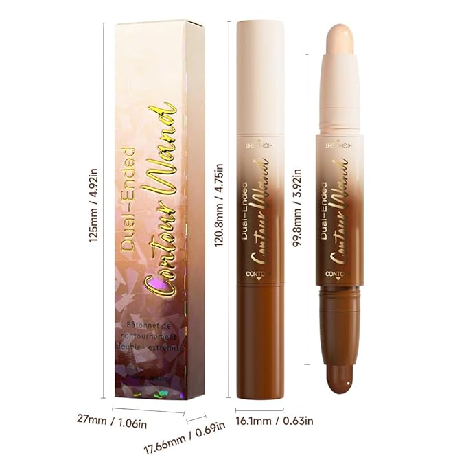 Dual-Ended 2-in-1 Cream Contour & Highlighter Stick Makeup For Face & Body – Waterproof, Long-Lasting, Suitable for All Skin Tones, 02#Nude + Light Beige