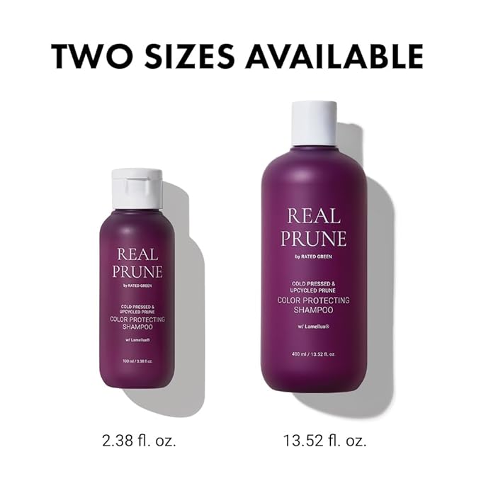 RATED GREEN Real Prune Color Protecting Travel Size Shampoo | Organic Cold Pressed Ingredient & Lamellux | For Color Treated hair | Silicone-Free, Korean Hair Care | 3.38 fl oz