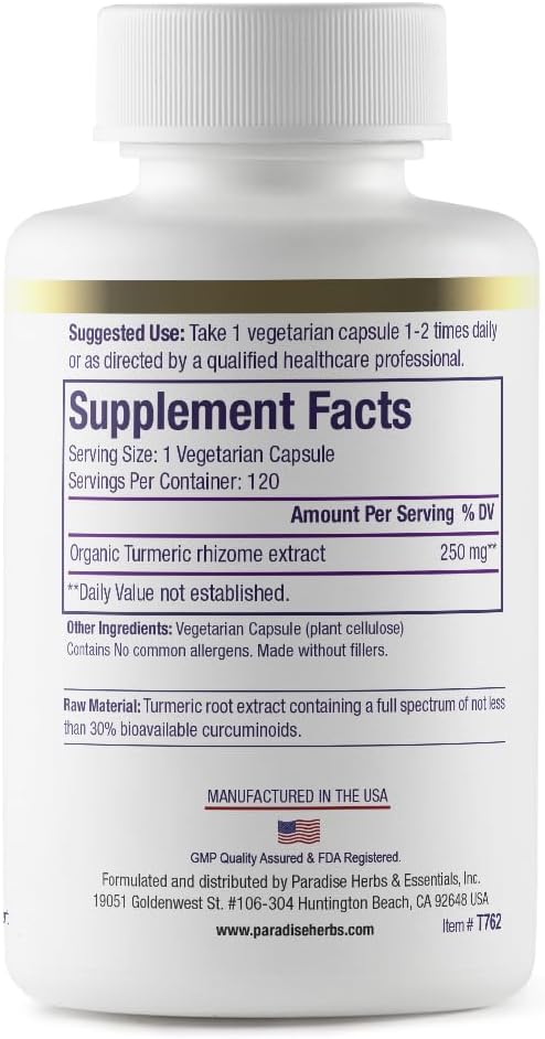 Paradise Organic Turmeric Rhizome Extract, Active Whole Spectrum Extract, Super Potent, Ultra Pure, Vegan, Non-GMO, Gluten Free, 120 Vegetarian Capsules