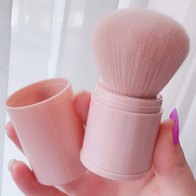 Retractable Kabuki Brushes Foundation Brush Blush Brush Bronzer Brush Face Blender Brush Professional Powder Mineral Blending Buffing Makeup Application Portable With Cover - Pink