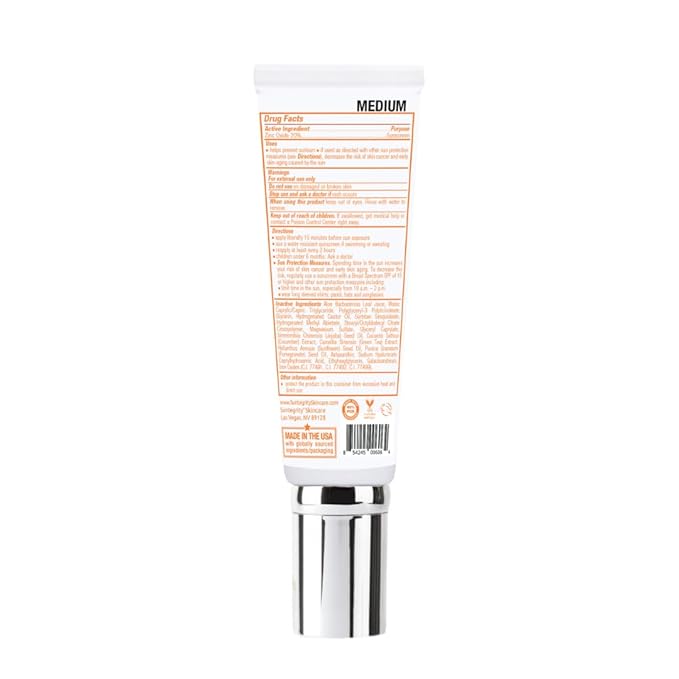 Suntegrity Tinted 5 in 1 Mineral Sunscreen for Face (SPF 30-2 oz) - Medium | BB Cream Moisturizer with Physical UVA/UVB Broad Spectrum Protection | Safe for Sensitive Skin