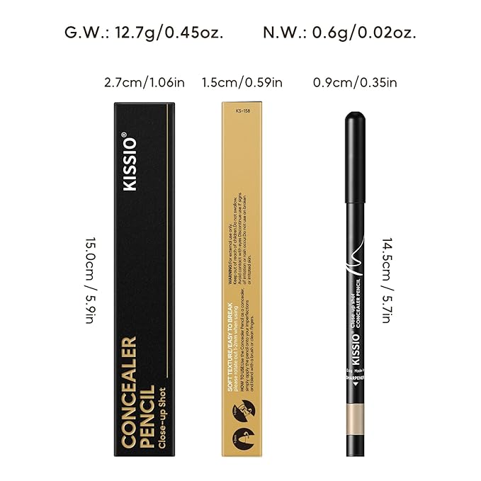 KISSIO Concealer Pencil,Under Eye Concealer,Cover Acne and Freckles,Brightener,Waterproof,Long-lasting,Cream,Makeup Pencil with Sharpener,04#MILKTEA