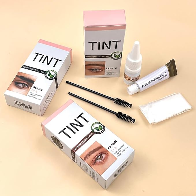 Lash Color Kit, Professional Natural Coffee Eyebrow & Eyelash Color Kit Lasting for 6 Weeks, Waterproof & Safe Color for Salon Home Easy Use- Creates Natural Looking Brows Gift for Women Girl Mom Wife