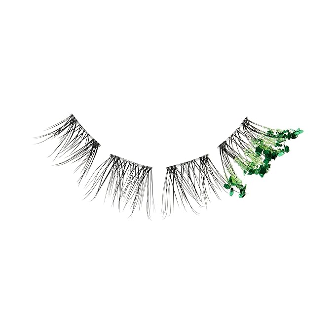 FALSCARA X WICKED: FOR GOOD False Eyelashes, ‘Love Without Limits’, 8mm-10mm Natural Volume, Green Glitter, Lash Extension Kit Includes Mini BOND, Mini Applicator, & 10 Lash Clusters