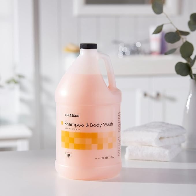 McKesson Body Wash and Shampoo - 1 Gallon Bulk Refill Full Body Wash with Aloe, Apricot Scent - Sensitive Skin & Hair 2‑in‑1