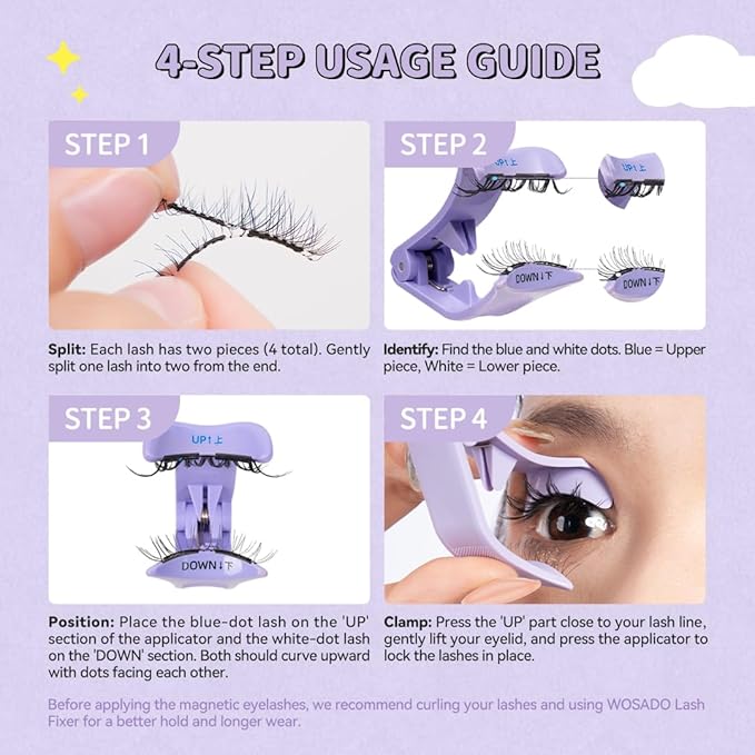 Soft Magnetic Eyelashes Kit with Applicator, No.14 Frost Black BearisBug, Reusable Glue-free Wispy Magnetic Lashes, Cruelty-free False Lashes, Waterproof, Lightweight, Suit for Heavy Makeup