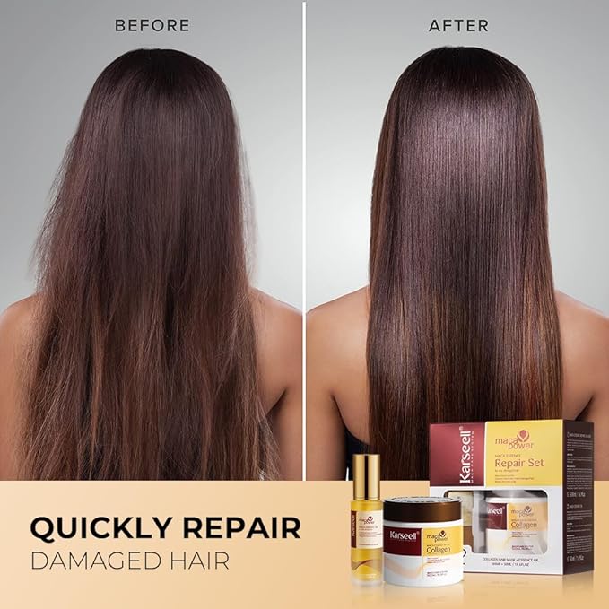 Karseell Collagen Hair Treatment Mask, Argan Oil Set for Deep Repair Conditioning of Damaged, Dry and All Hair Types, 16.9floz + 1.69floz