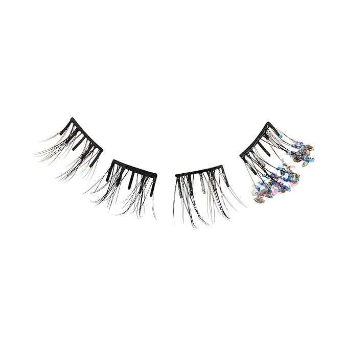 imPRESS X WICKED: FOR GOOD Press On Self Adhesive Eyelashes, ‘Tap to Bubble’, 8mm-10mm Natural Volume Press On Lashes, Multicolored Glitter, 12 Lash Clusters & Non-Stick Mini Applicator