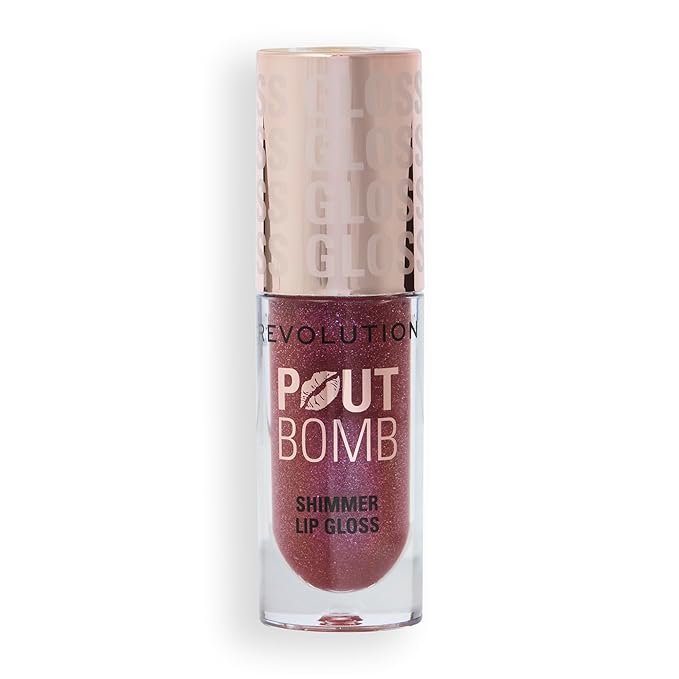 Revolution Beauty London, Pout Bomb Shimmer Gloss, High-Shine Lip Gloss & Shimmer for Glossy Lips with Hyaluronic Acid & Sweet Vanilla Scent, Berry Lustre, 0.15 oz