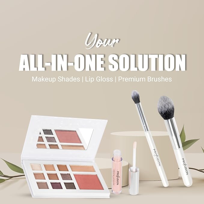 Profusion Cosmetics Beauty Box Face Collection - Compact Full Face Palette with Neutral Eyeshadows, Blush, Highlighter, Lip Gloss & 2 Application Brushes, Long Wearing, Vegan & Cruelty-Free Makeup