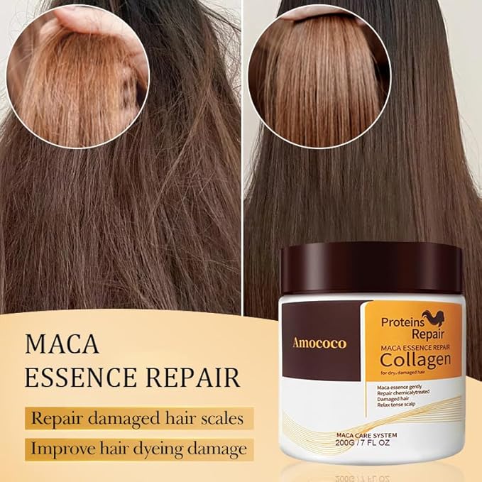 Collagen Hair Treatment Mask - 7 FL OZ, Protein Repair with Maca Essence, For Dry, Damaged Hair