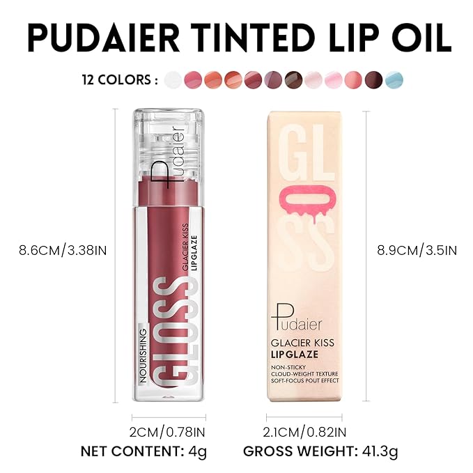 Pudaier Glossy Lip Stain, Excellent Recovery, Moisturizing Lip Care Tinted Lip Oil, Hydrating Plumping Lip Gloss Balm, Non-Sticky Long Lasting Light Texture LipGloss Oil for Dry Lip (10 Slow Dance)