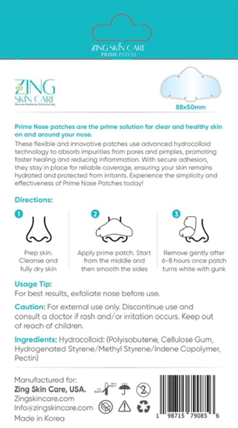 Prime Patch Nose Patches – Hydrocolloid Patches for Pimple & Zit Removal, Blackhead & Pore Care – Absorbs Acne Gunk & Oil, Strong Adhesion, Easy Removal, Vegan, 10 Count – Made in Korea