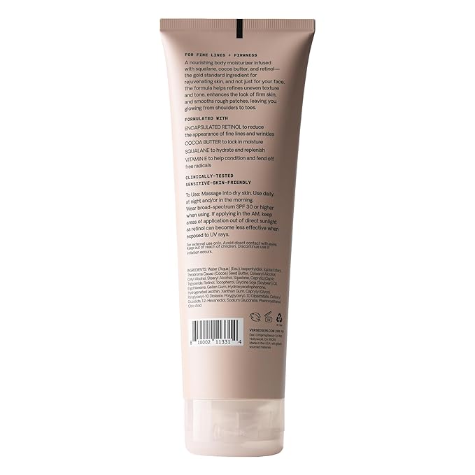 Versed Press Restart Retinol Body Lotion - Cocoa Butter + Squalane Moisturizer for Dry Skin - Firming Body Retinol to Smooth Texture & Brighten Skin - Body Breakout Treatment (8 oz)
