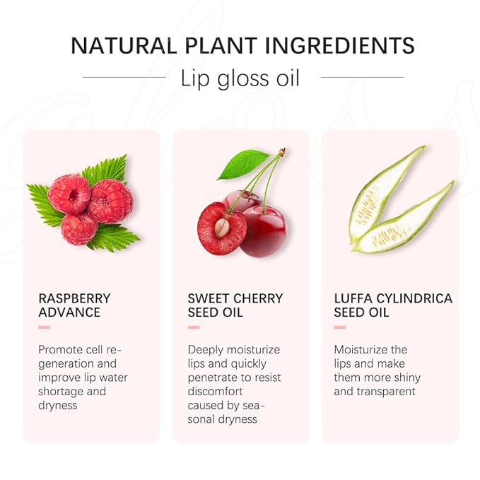 Rosewood Hydrating Lip Glow Oil, Moisturizing Gloss, Plumping Oil, Non-Sticky Long Lasting Gloss, Transparent Tinted, Reduces Lip Lines