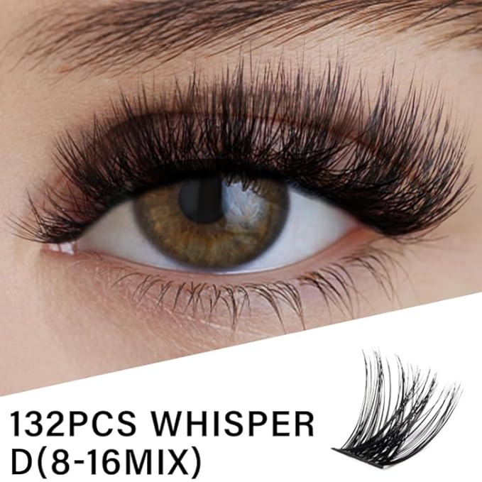 Lash Cluster 132pcs Individual Lashes,8-16mm Diy Lash Extension,D Curl Lash Clusters Wispy,3D Natural Lash Clusters Look Like Eyelash Extension DIY at Home (Orange Whisper-D-8-16mix)