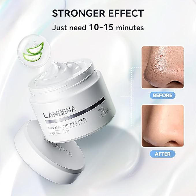 LANBENA Nose Strips for Blackheads (1.76 Oz), 100 pcs Nose Plants Pore Strips, Blackhead Remover Mask, NOTE: Place Bottle in Boiling Water for 5 min to Soften Dry/Solid Cream