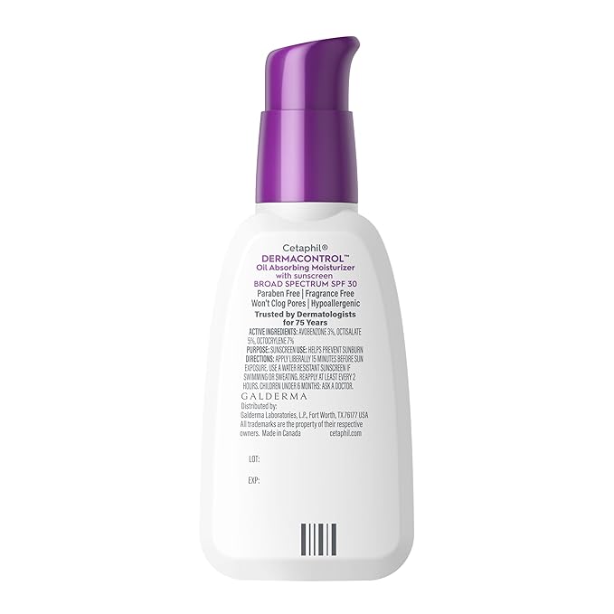Cetaphil DermaControl Oil Absorbing Moisturizer with SPF 30, For Sensitive, Oily Skin, 4 Fl oz, Absorbs Oil, Reduces Shine, Hydrates, Protects, No Added Fragrance