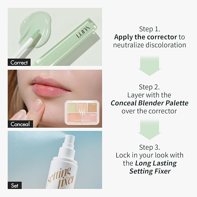LUNA Long Lasting Corrector 01 Mint Green, Color Corrector, Redness & Flushed Skin, Lightweight, Natural Coverage, Ideal for Fair to Light Skin, 0.22oz