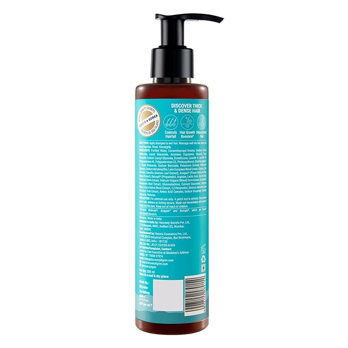 Pilgrim Redensyl & Anagain Hairfall Control Shampoo with Korean Black Rice 6.76 Fl Oz (200ml) | Anti Hairfall shampoo for Men & Women | Reduces Hairfall | Enhance Hair Thickness | For All Hair Types